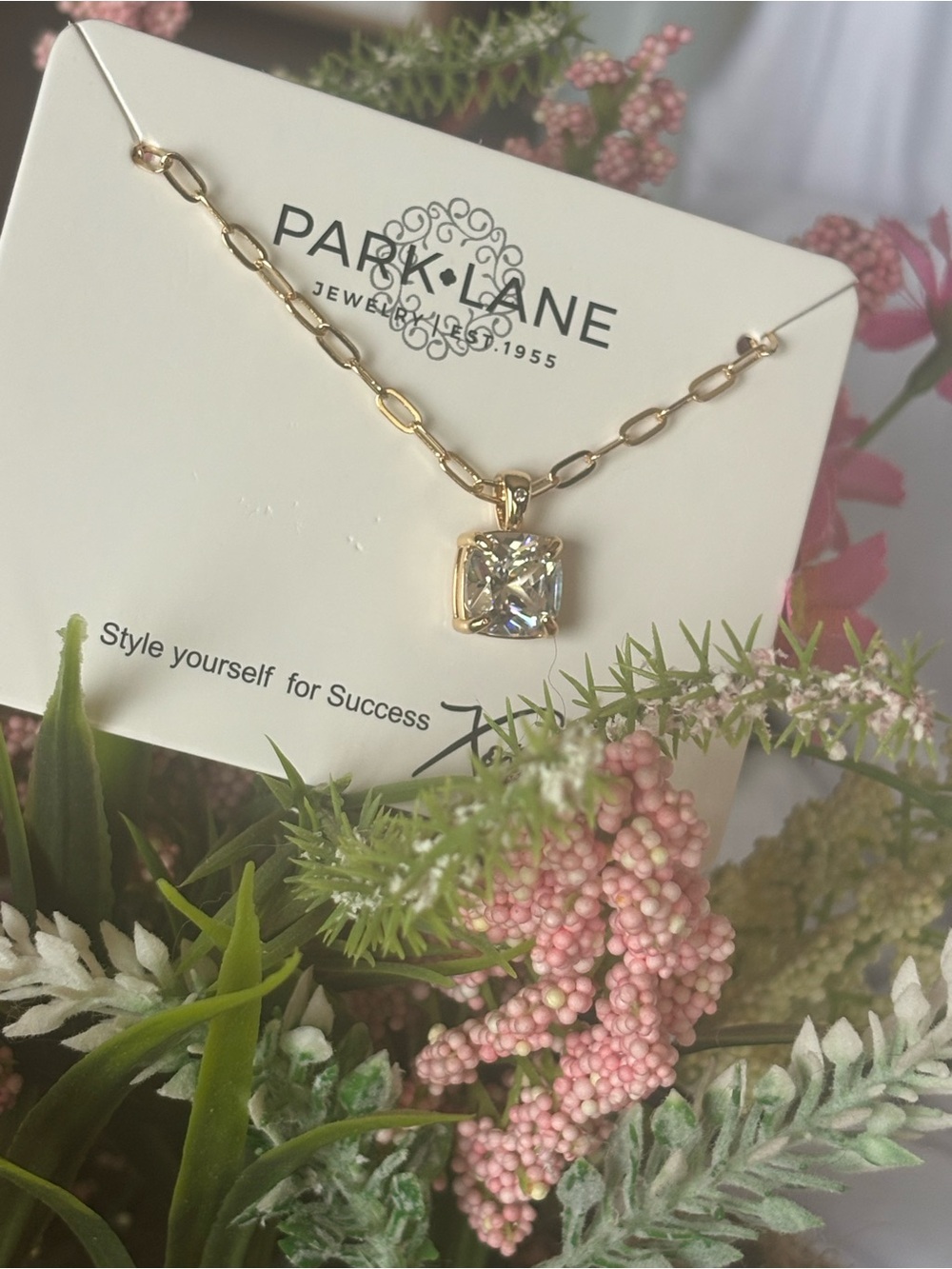 Park Lane Veil Gold-Tone Necklace with Clear Cushion Pendant - Picture 6 of 9